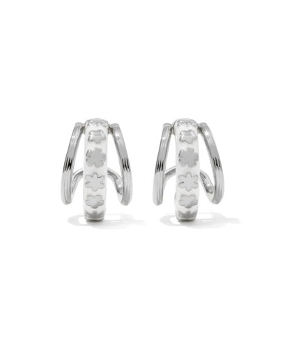 Jane Huggie Earrings - Silver White Enamel - Southern Belle Boutique