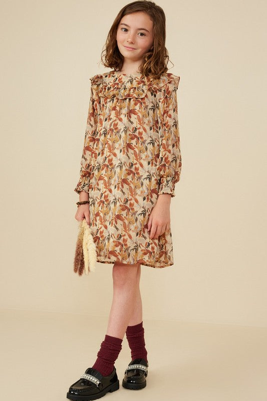 Taupe Floral Ruffle Dress