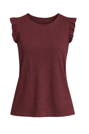 North Ruffle Trimmed Sleeve Slub Tank - Merlot - Southern Belle Boutique