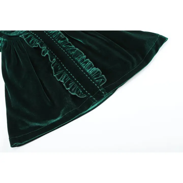 Green Velvet Flutter Sleeve Dress