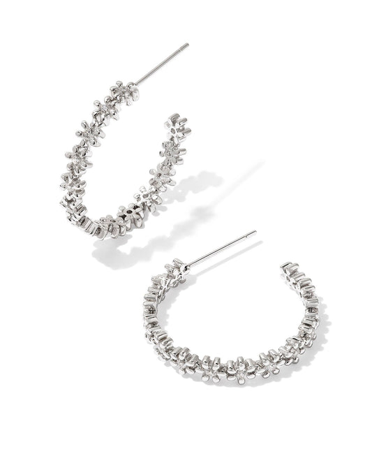 Nydia Hoop Earrings Silver White Crystal