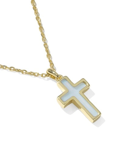 Cross Pendant Necklace - Gold Matte Light Blue Dichroic Glass - Southern Belle Boutique