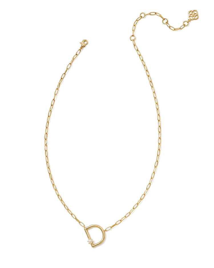 Pearl Initial D Short Pendant Necklace - Gold