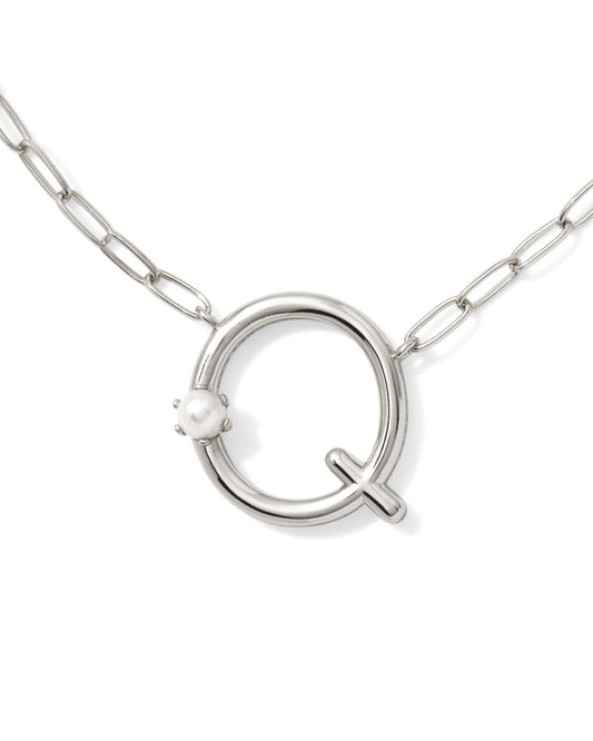 Pearl Initial Q Short Pendant Necklace - Silver - Southern Belle Boutique