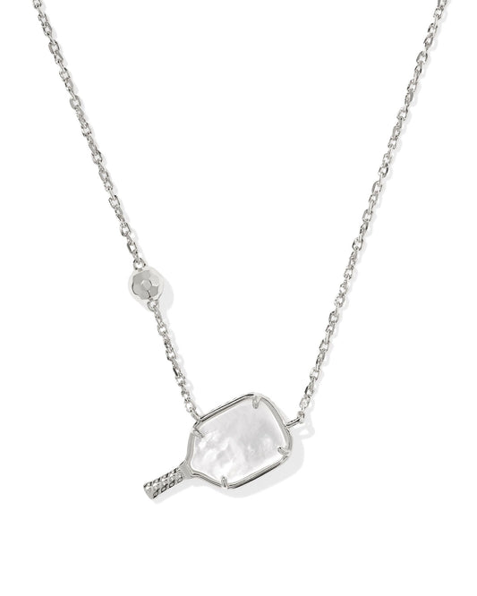 Pickelball Short Pendant Necklace Silver Ivory Mother of Pearl