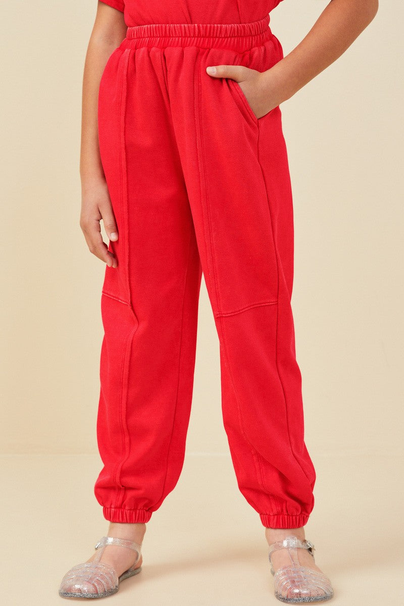 Red Washed Paneled Knit Joggers
