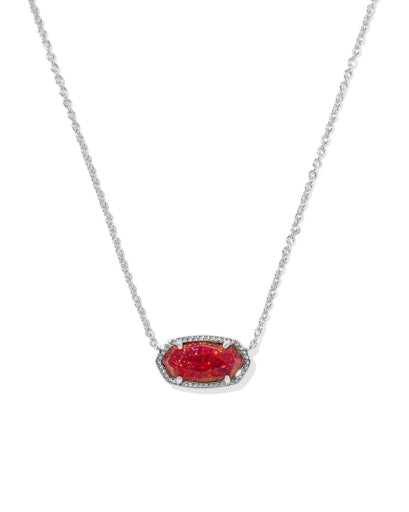 Elisa Short Pendant Necklace - Silver Red Kyocera Opal