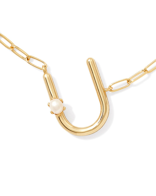 Pearl Initial U Short Pendant Necklace - Gold - Southern Belle Boutique