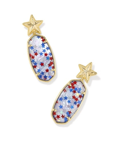 Elle Star Drop Earrings - Gold Red White Blue Star Illusion - Southern Belle Boutique