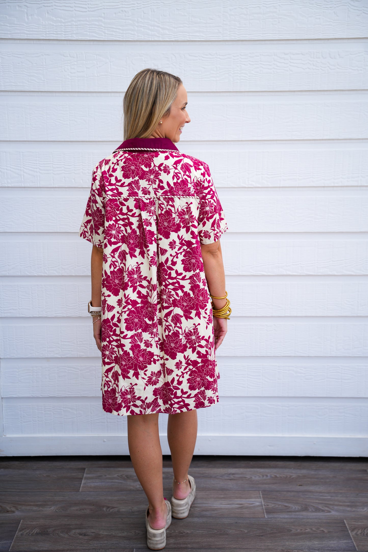 Burgundy Cream Floral Dress