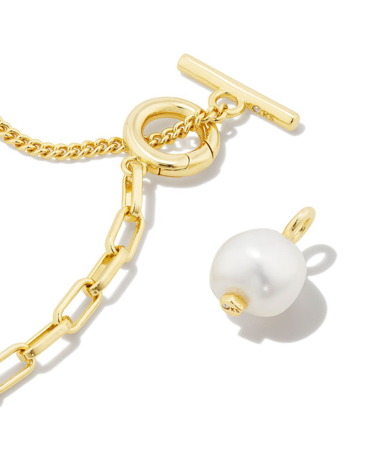 Leighton Pearl Chain Necklace Gold White Pearl - Southern Belle Boutique