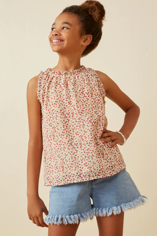 Girls Ruffle Detail Ditsy Tank - Southern Belle Boutique