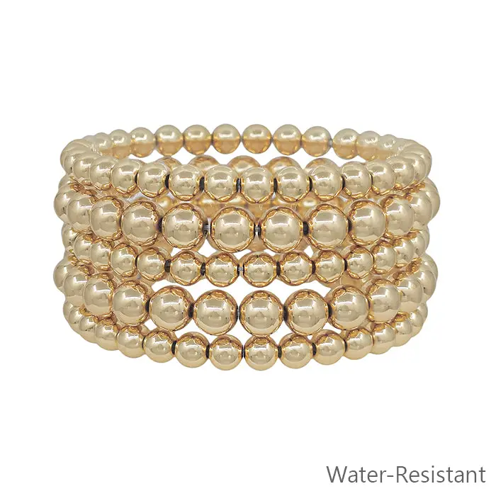 Gold Beaded Set of 5 Stretch Bracelets - Southern Belle Boutique
