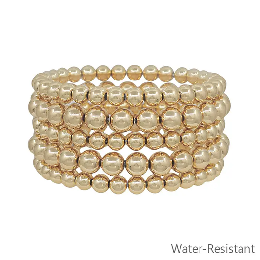 Gold Beaded Set of 5 Stretch Bracelets