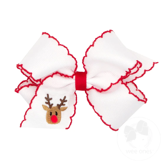 Christmas Emb Hair Bow - Medium - Southern Belle Boutique