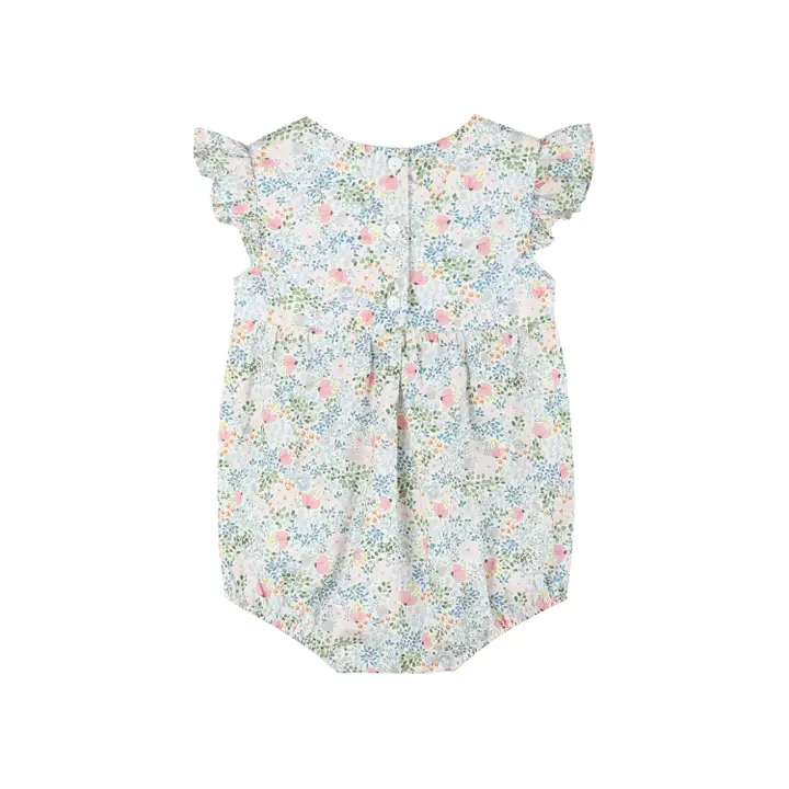 Pink Floral Print Smocked Futter Romper - Southern Belle Boutique