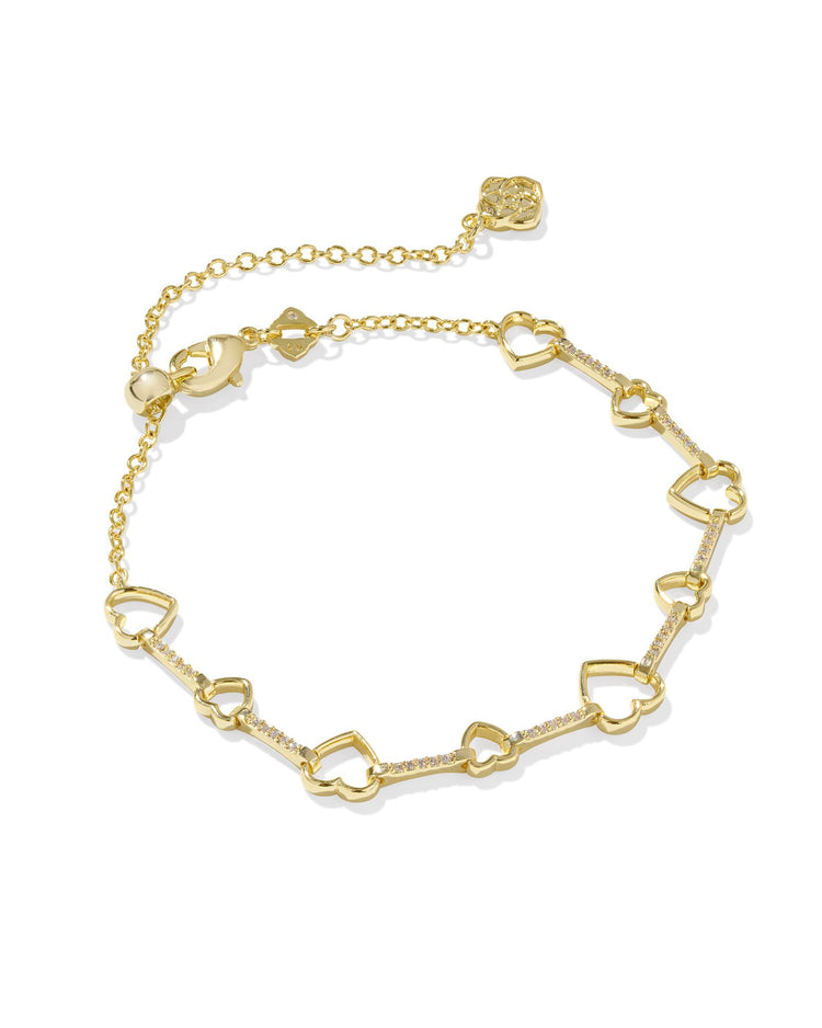 Haisley Heart Delicate Chain Bracelet - Gold White Crystal