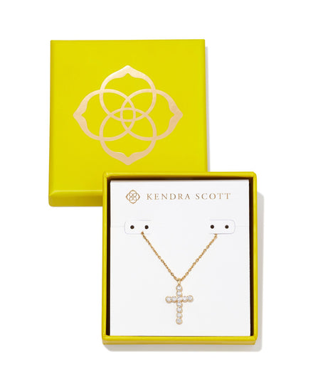 Cross Crystal Pendant Necklace Boxed Gold White Cz - Southern Belle Boutique