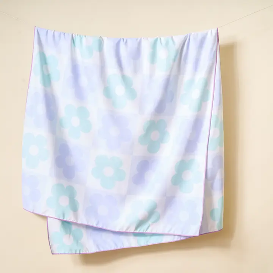 Xl Quick-Dry Beach Towel-Flower Check Blue - Southern Belle Boutique
