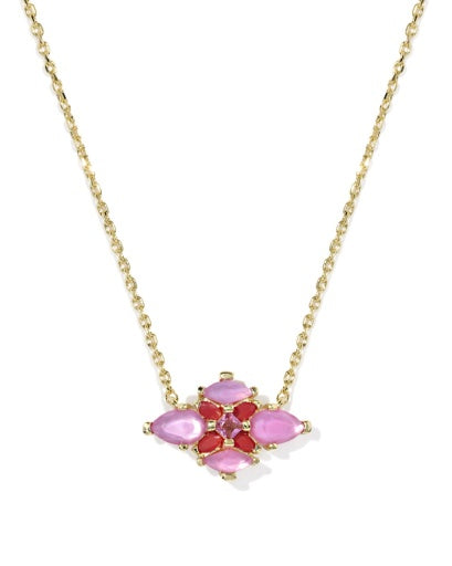 Abbie Crystal Short Pendant Necklace - Gold Pink Mix