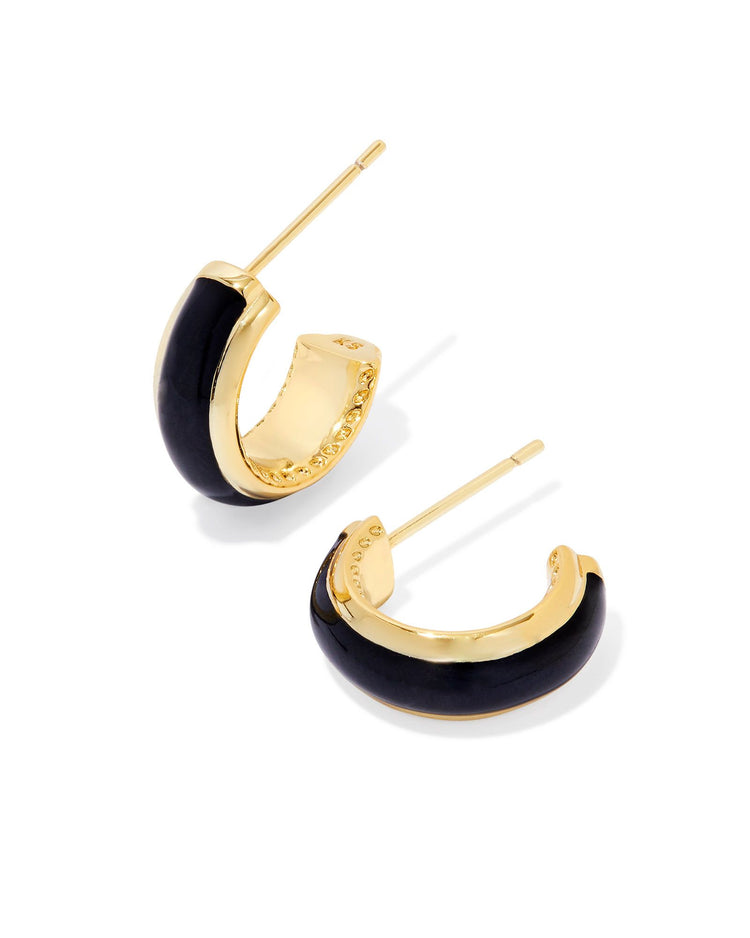 Ainsley Huggie Earrings Gold Black Enamel