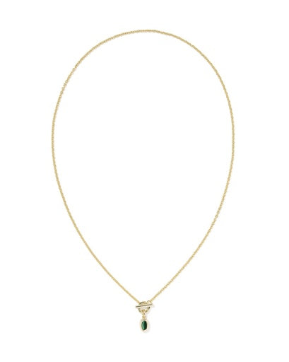 Mini Elisa Toggle Short Pendant Necklace Gold Green Tigers Eye