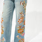 Flower Embroidery High Waist Flare Jean - Southern Belle Boutique