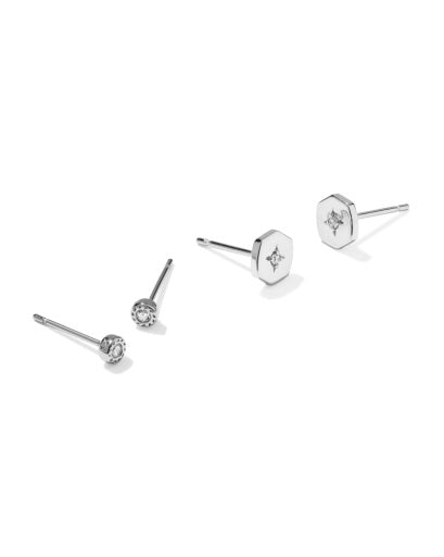 Arlene Stud Earring Set - Silver White CZ - Southern Belle Boutique