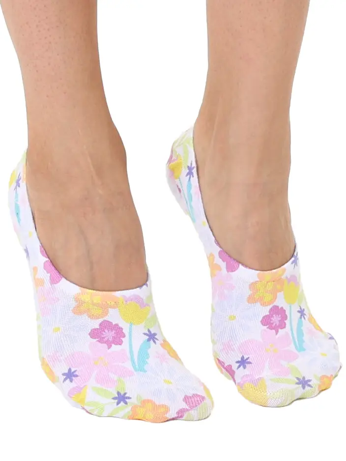 No-Show Liner Socks - Spring Flowers in Bloom - White