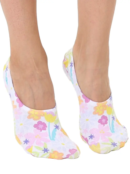 No-Show Liner Socks - Spring Flowers in Bloom - White