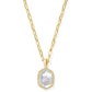 Daphne Pave Frame Short Pendant Necklace - Gold Iridescent Ivory Illusion