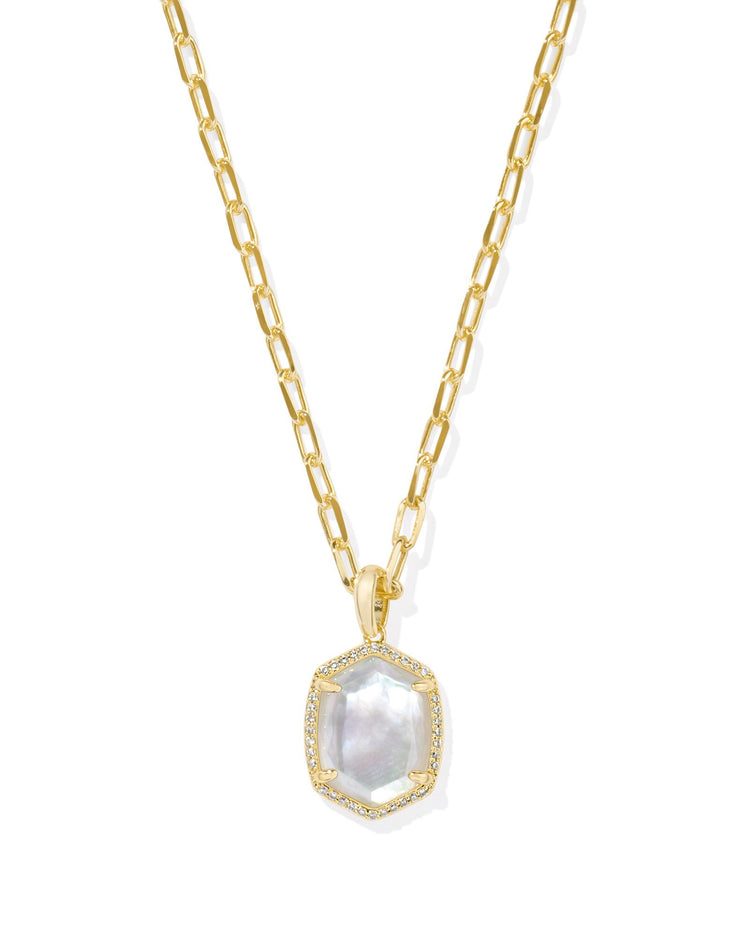 Daphne Pave Frame Short Pendant Necklace - Gold Iridescent Ivory Illusion