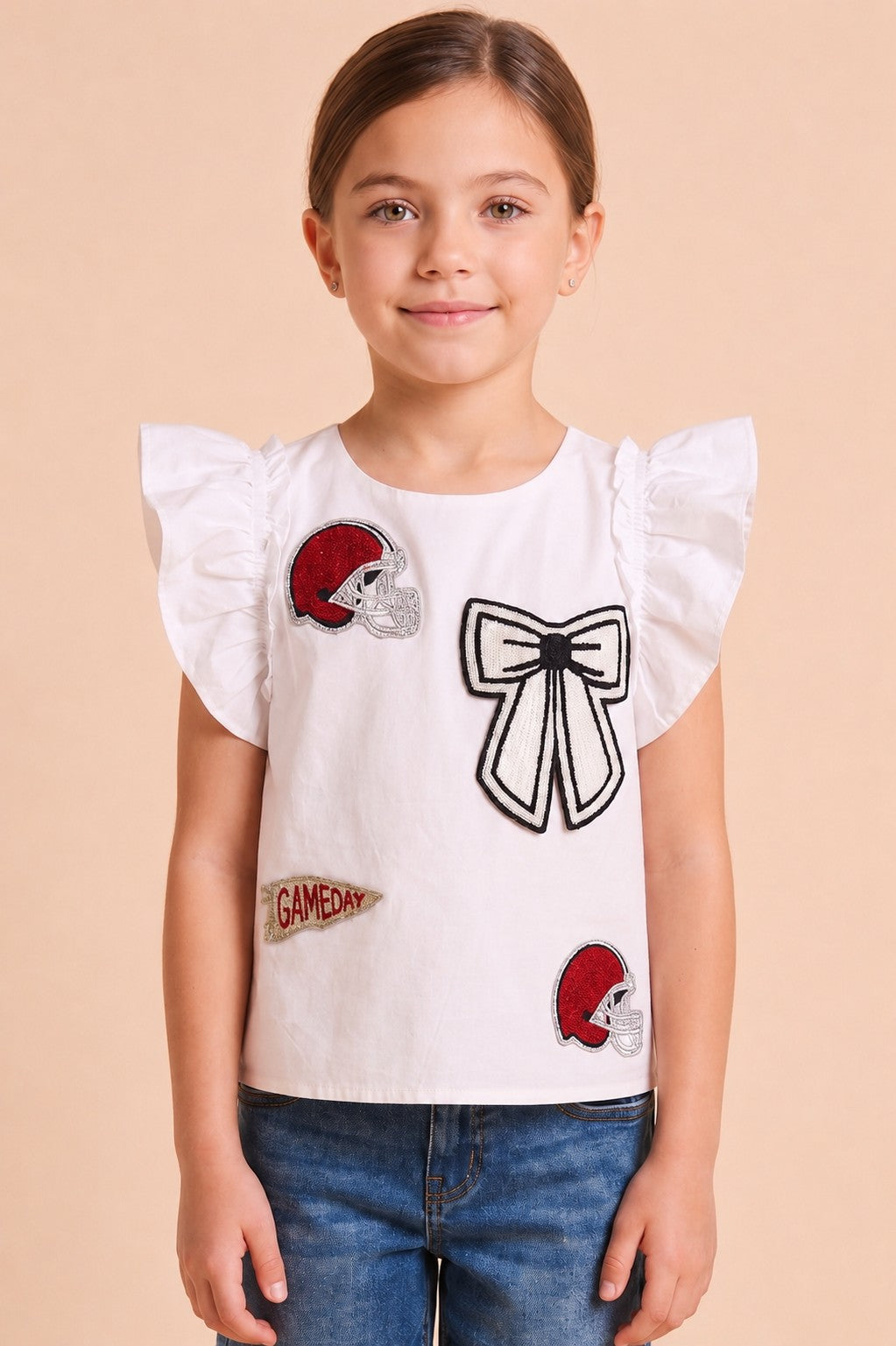 Red Helmet And Bow Patched Ruffled Tank