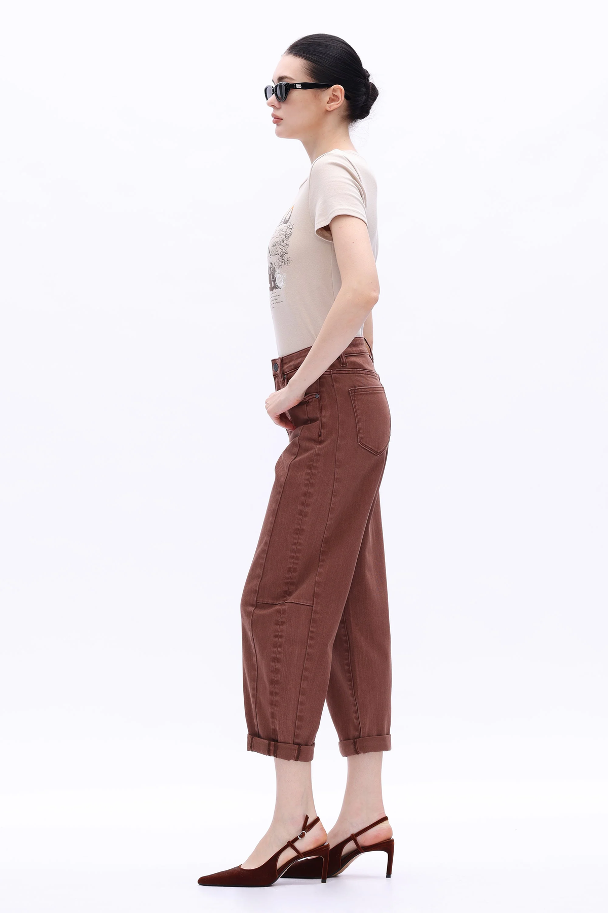 High Rise Cuffed Barrel Jean - Espresso - Southern Belle Boutique