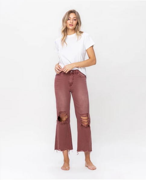 Super High Rise 90's Vintage Crop Flare Jeans - Russet Brown