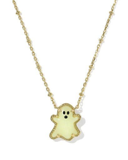 Ghost Short Pendant Necklace - Gold White Glow In The Dark Glass - Southern Belle Boutique