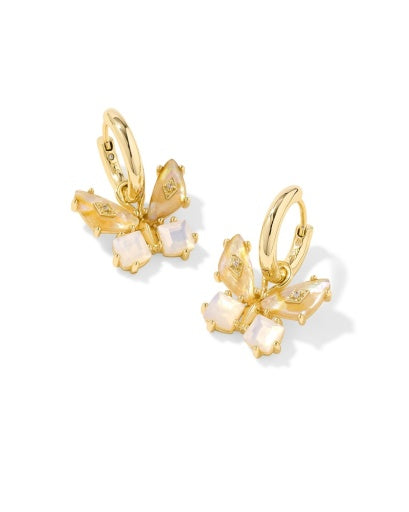 Bianca Butterfly Huggie Earrings - Gold Iridescent White Mix