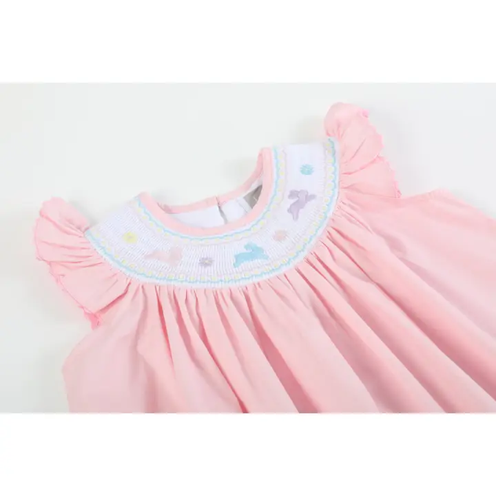 Pretty Pink Easter Bunny Smocked Bishop Dress - Southern Belle Boutique