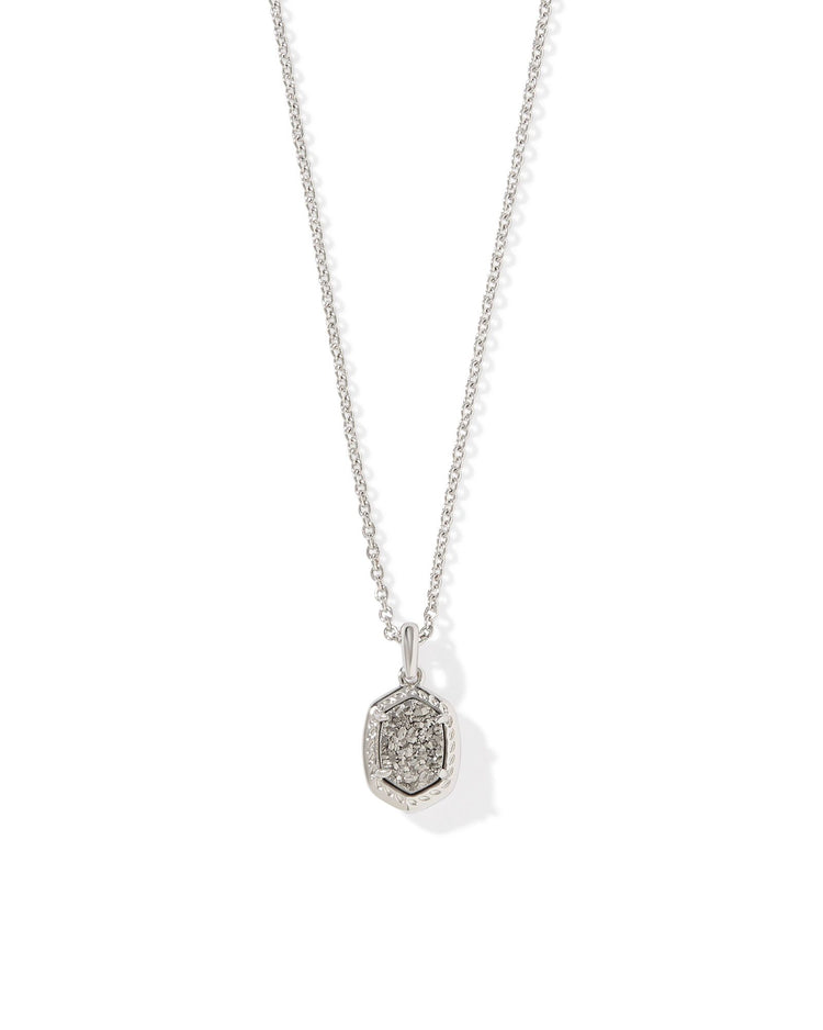 Daphne Framed Short Pendant Necklace - Silver Platinum Drusy