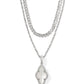 Abbie Pave Frame Multi Strand Necklace Silver Ivory Mother Of Pearl