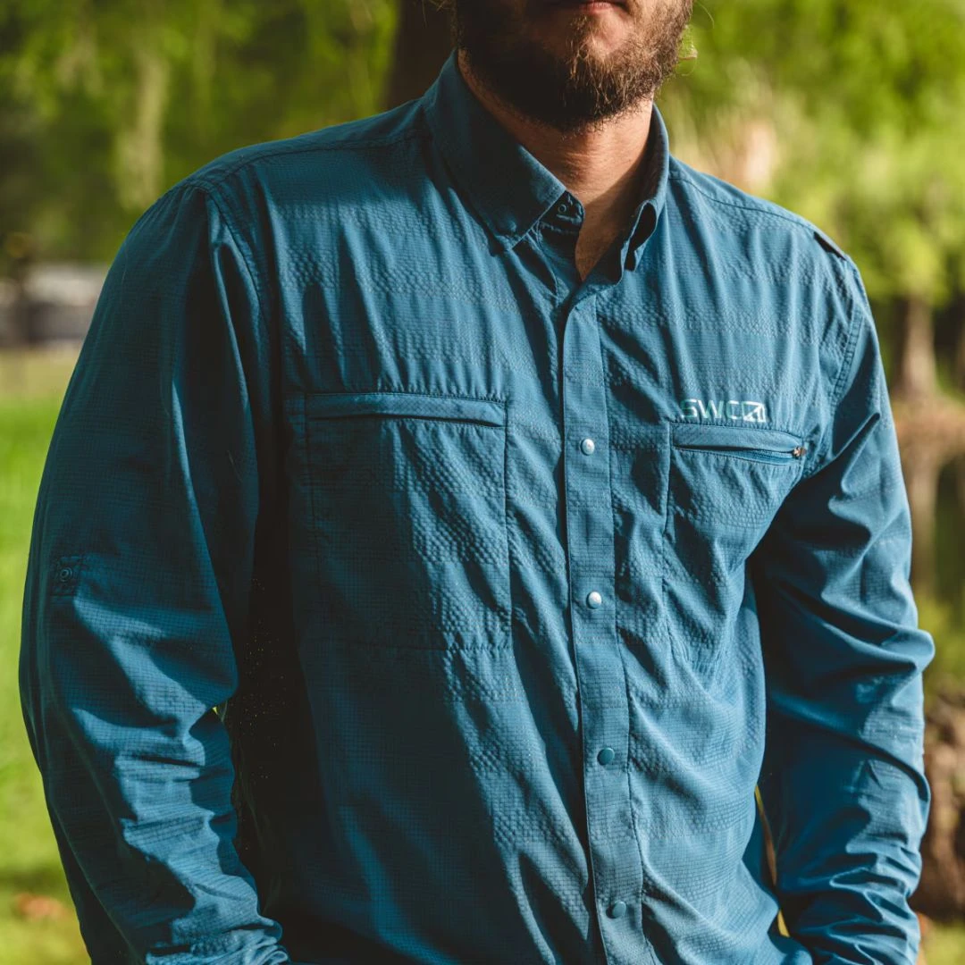 Oysterman L/S Button Up Shirt - Steel Blue - Southern Belle Boutique