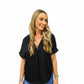 Black Whipstitch Drop Shoulder Blouse