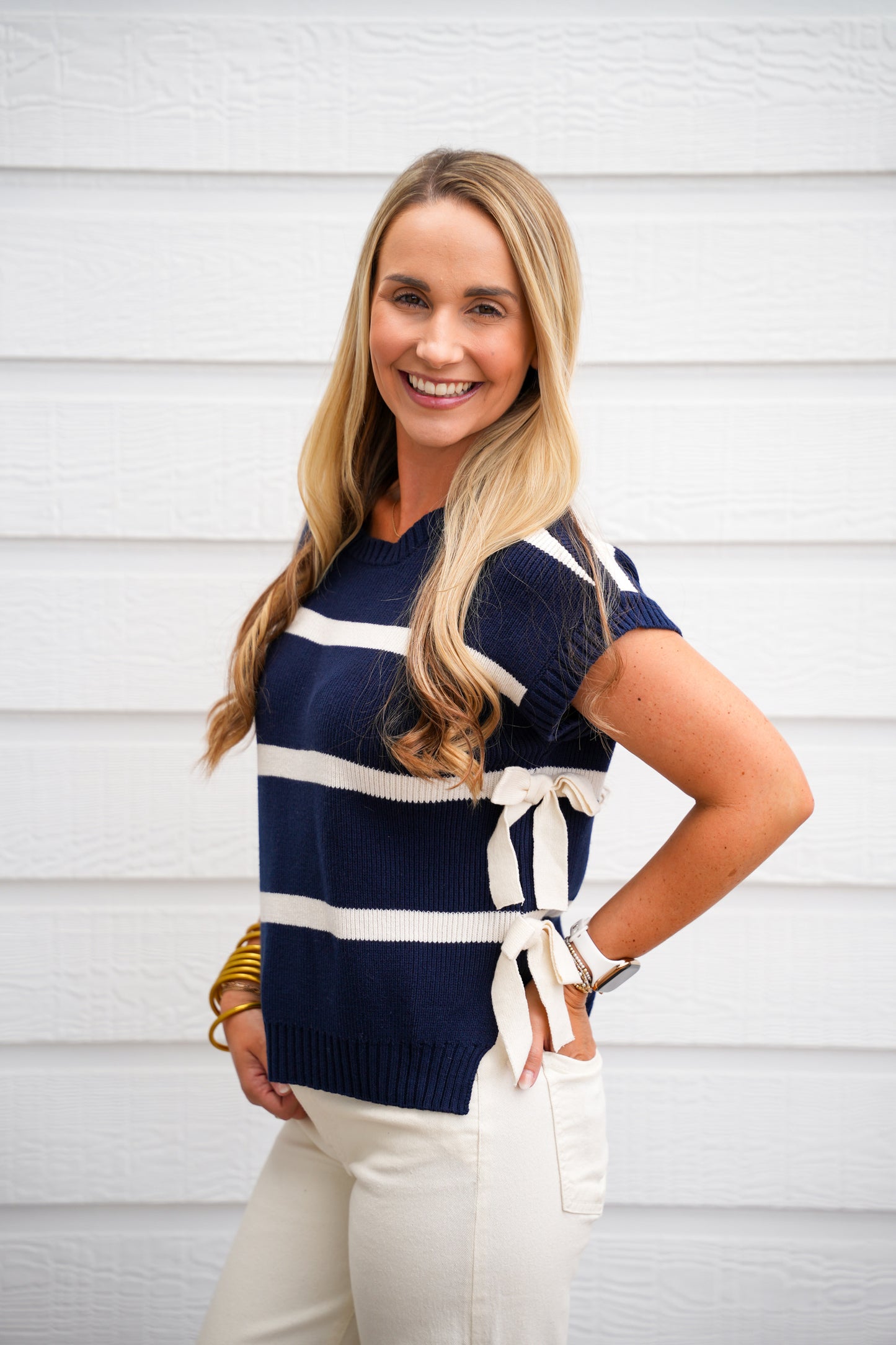 Navy Striped Bow Sweater
