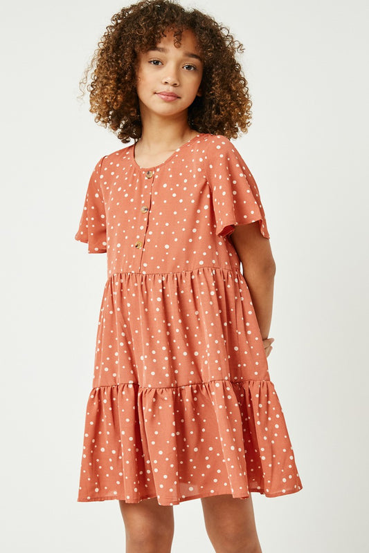 Mauve Polka Dot Button Detail Mini Dress - Southern Belle Boutique