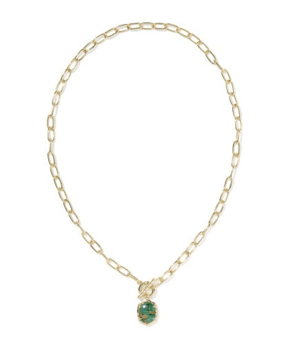 Daphne Link And Chain Necklace Gold Bronze Veined Green Malachite