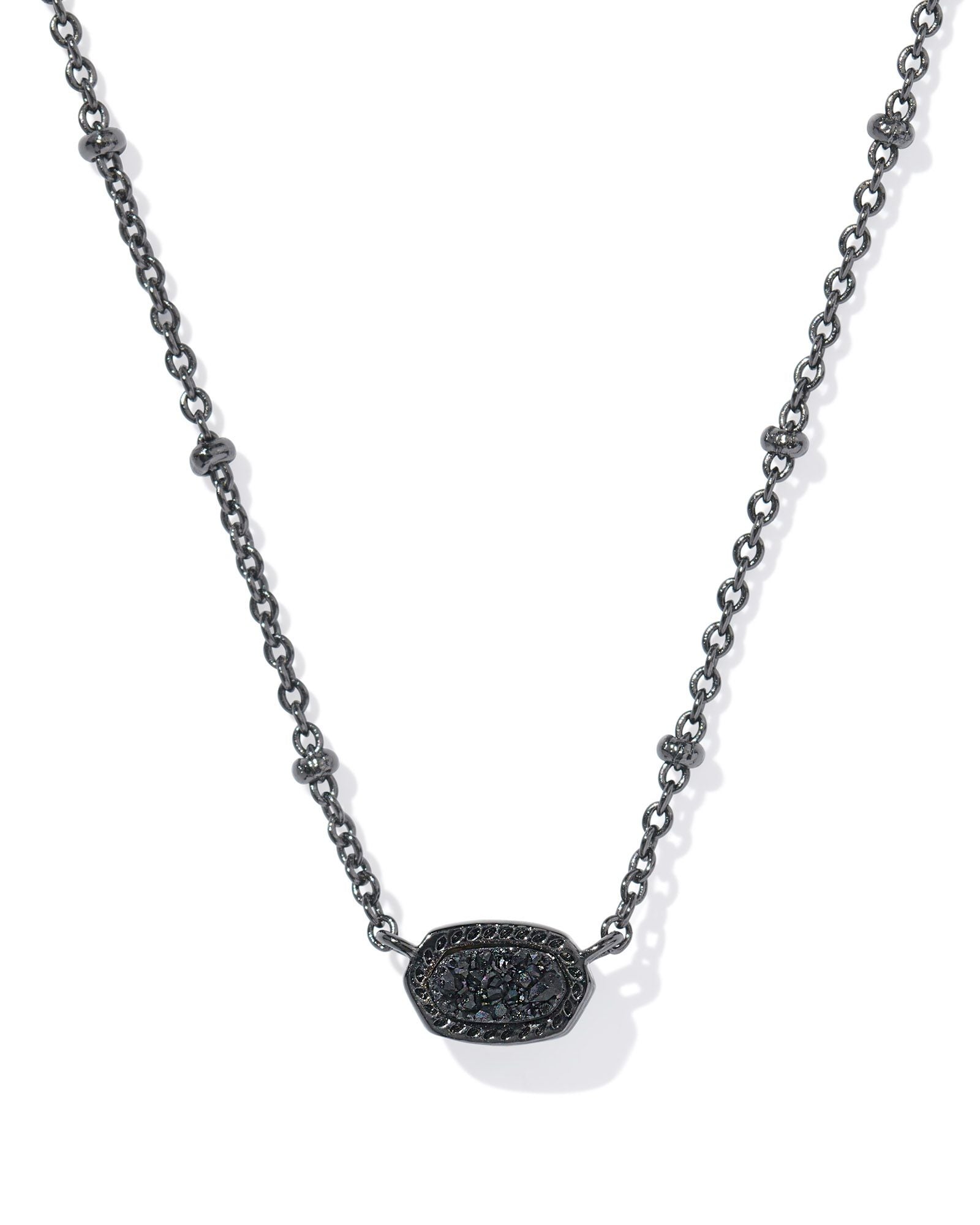 Mini Elisa Satellite Short Pendant Necklace Gunmetal Black Drusy - Southern Belle Boutique