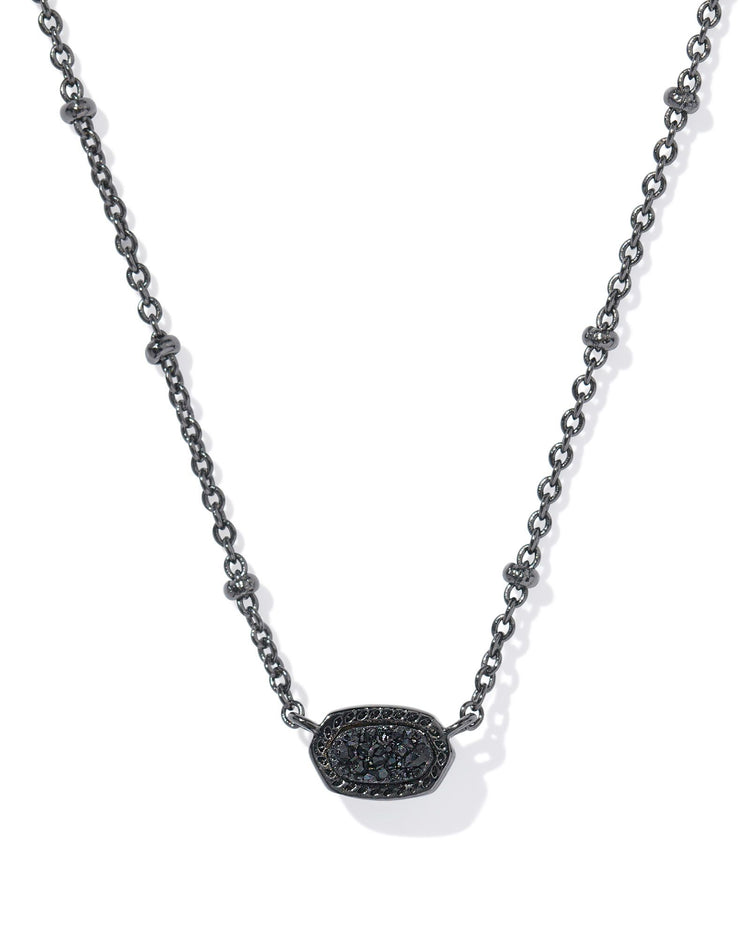 Mini Elisa Satellite Short Pendant Necklace Gunmetal Black Drusy