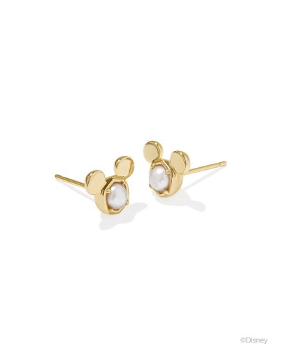 Mickey Mouse Stud Earrings - Gold White Pearl - Southern Belle Boutique