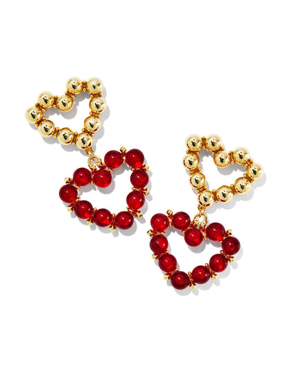 Ashton Heart Short Pendant Necklace Gold Red Glass - Southern Belle Boutique