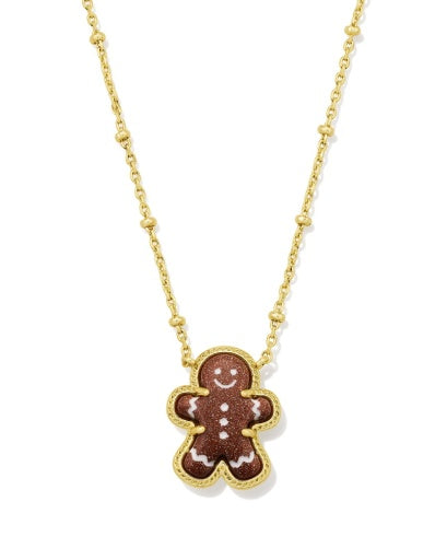 Gingerbread Short Pendant Necklace Gold Brown Goldstone - Southern Belle Boutique